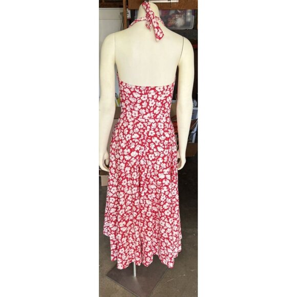 Laura Ashley Red Floral Halter Dress Vtg Sz 8 Cottage Core Garden Tea Party - Picture 6 of 16
